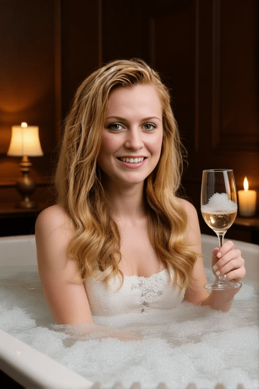 Bella Luxe OnlyFans leaked luxury photo — Feeling myself in this She is in a bubble bath with candles, hair pinned up, champagne glass in hand, bubbles barely covering